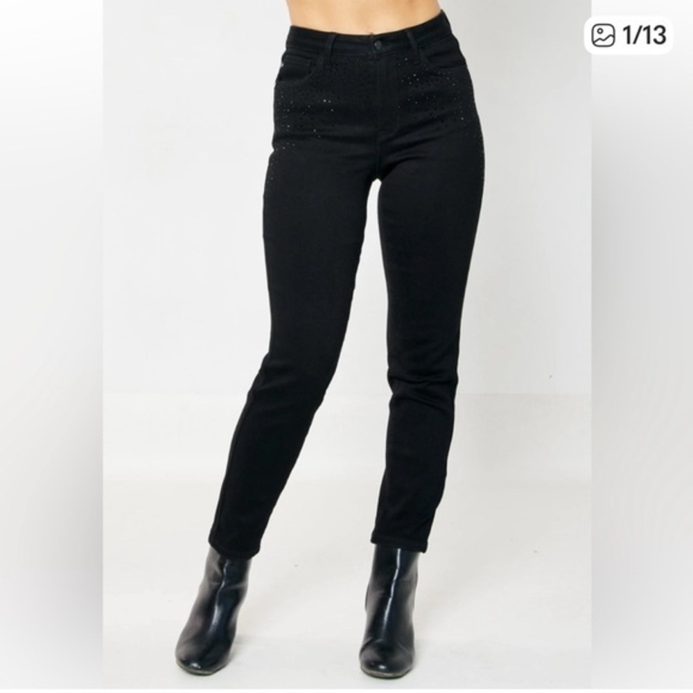 Judy Blue Reese Black Rhinestone Slim Fit Jeans